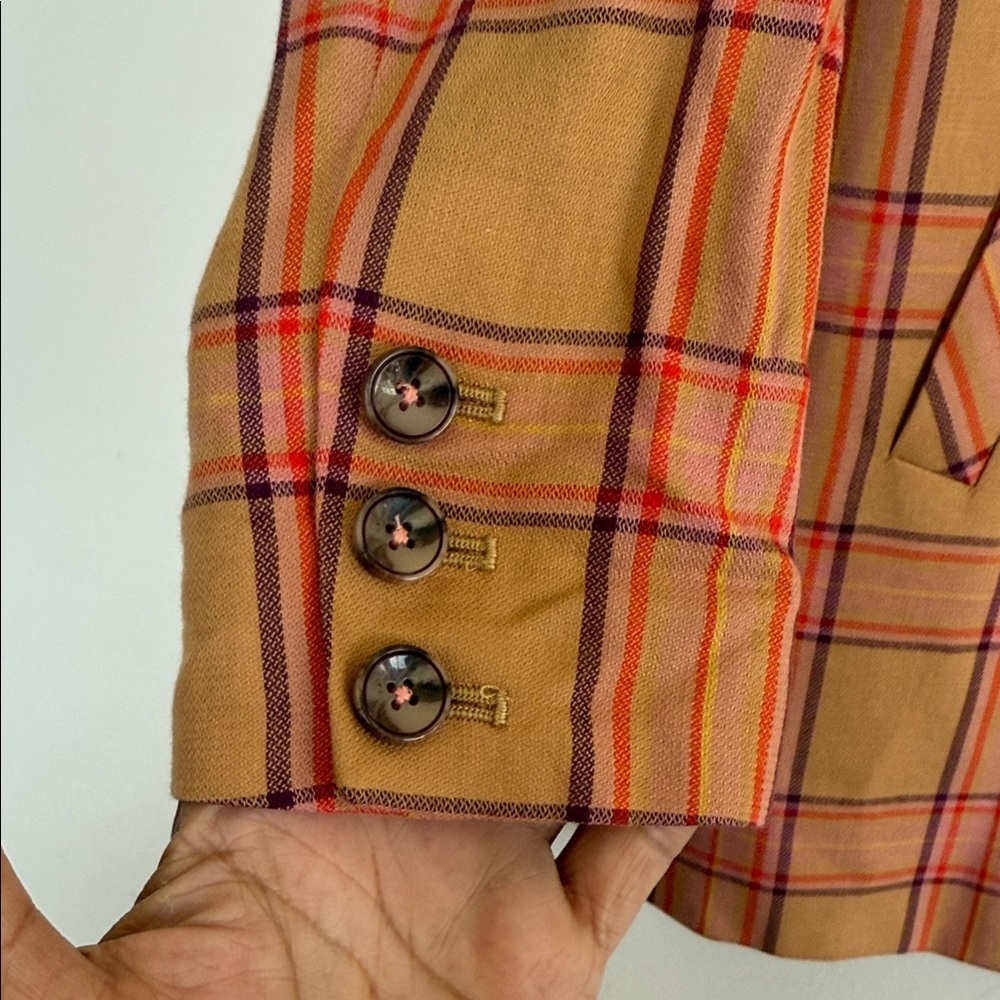 New Anthropologie Tan and Red Plaid Blazer - Picture 4 of 10